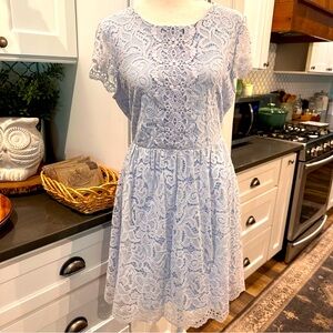 Altar’d State Womens Short Sleeve Floral Lace Fit & Flare Dress Sz M Blue Fairy